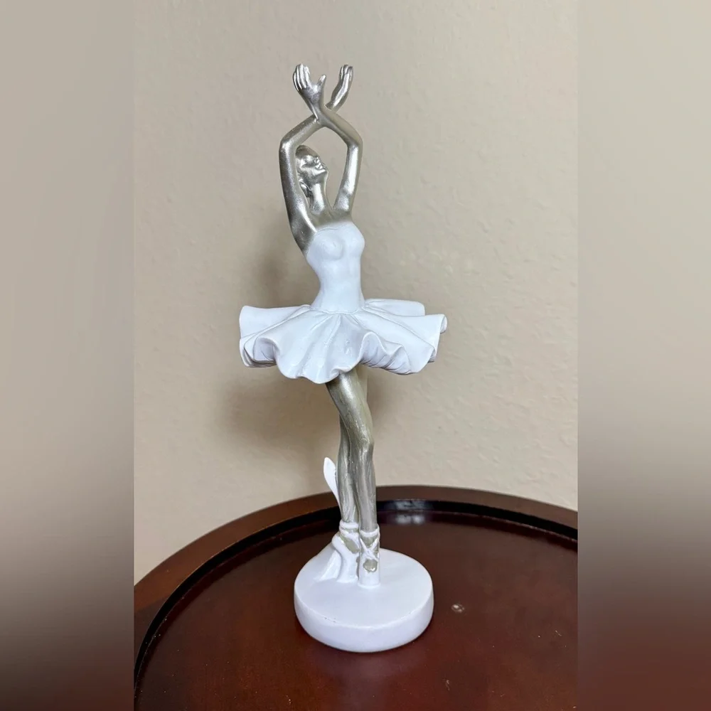 White and Silver Ballerina Figurine Statuette Decorative Art  Sculpture Gift
